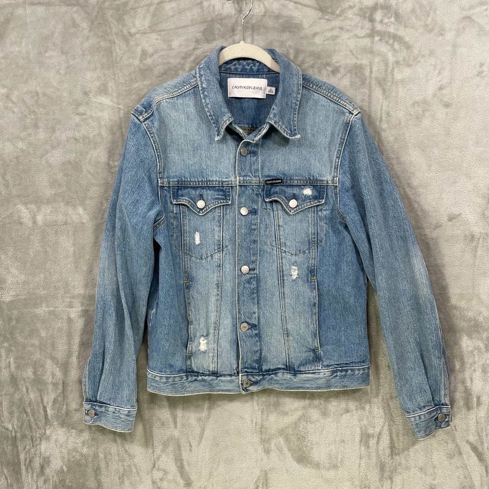Calvin Klein Jeans Trucker Jacket Mens M Blue Light Wash Denim 90s Grunge Y2K
